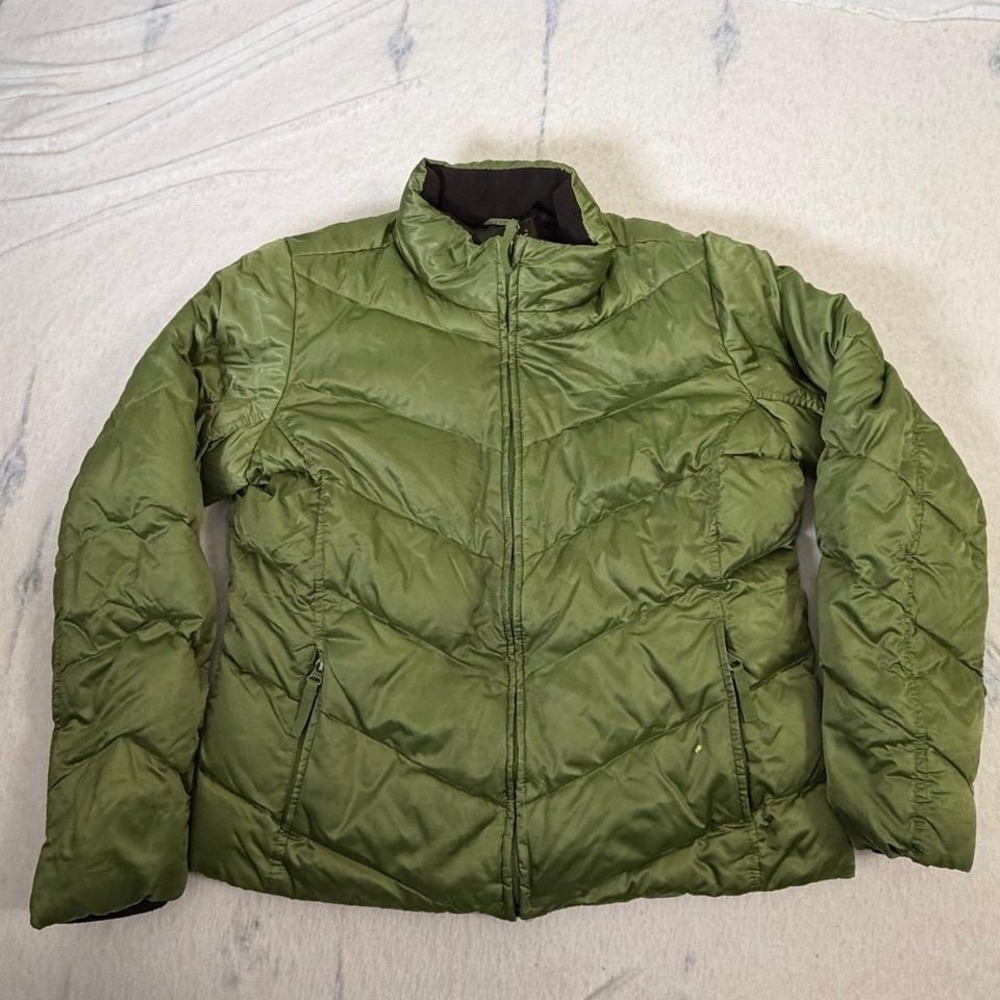 Eddie Bauer Down‎ Puffer Jacket Green Woman's Large Full Zip Insulated